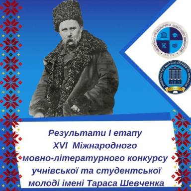 Вітаємо переможців першого етапу ХVI  Міжнародного мовно-літературного конкурсу ім.Т.Г.Шевченка