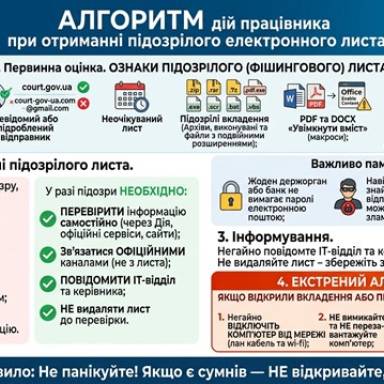 Алгоритм дій працівників при отриманні фішингових та інших підозрілих електронних листів